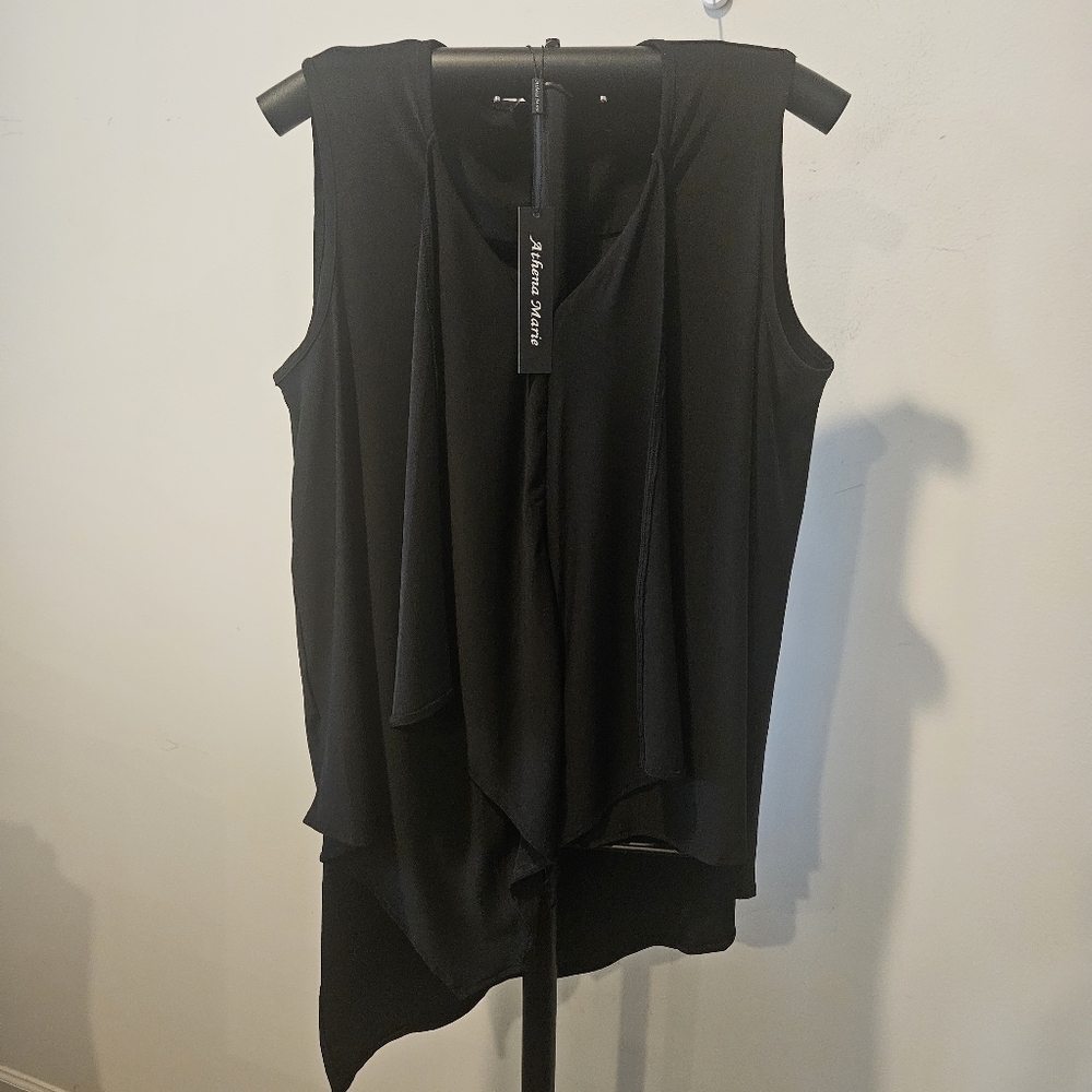NWT Athena Marie Women's Black Handkerchief Hi-low Hem Blouse, MSRP $88, L